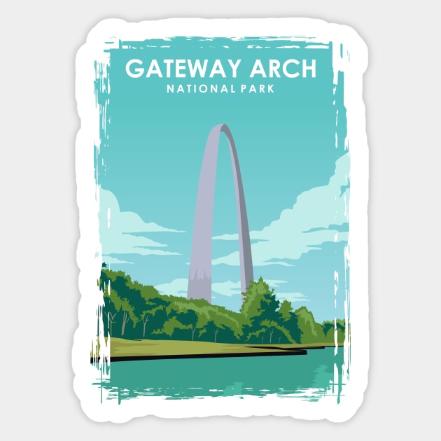 Gateway Arch National Park Travel Poster Sticker by jornvanhezik